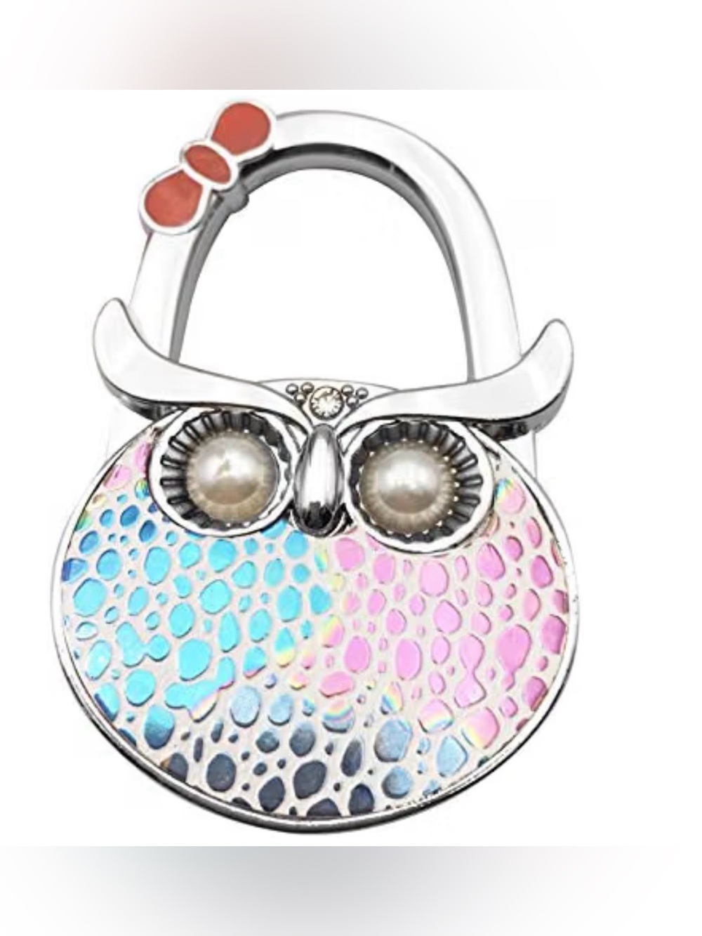 Owl Shape Purse Hook in Iridescent Pink & Blue